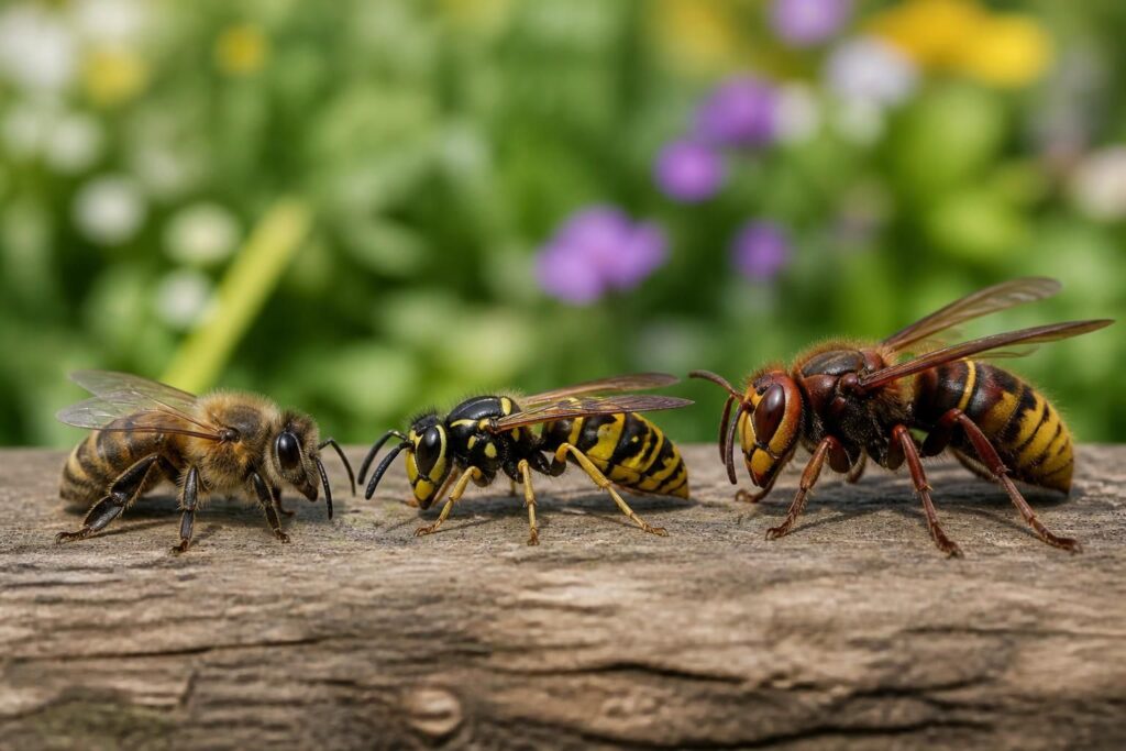 découvrez comment différencier une abeille, une guêpe et un frelon, et apprenez les bonnes réactions à adopter face à ces insectes pour votre sécurité.