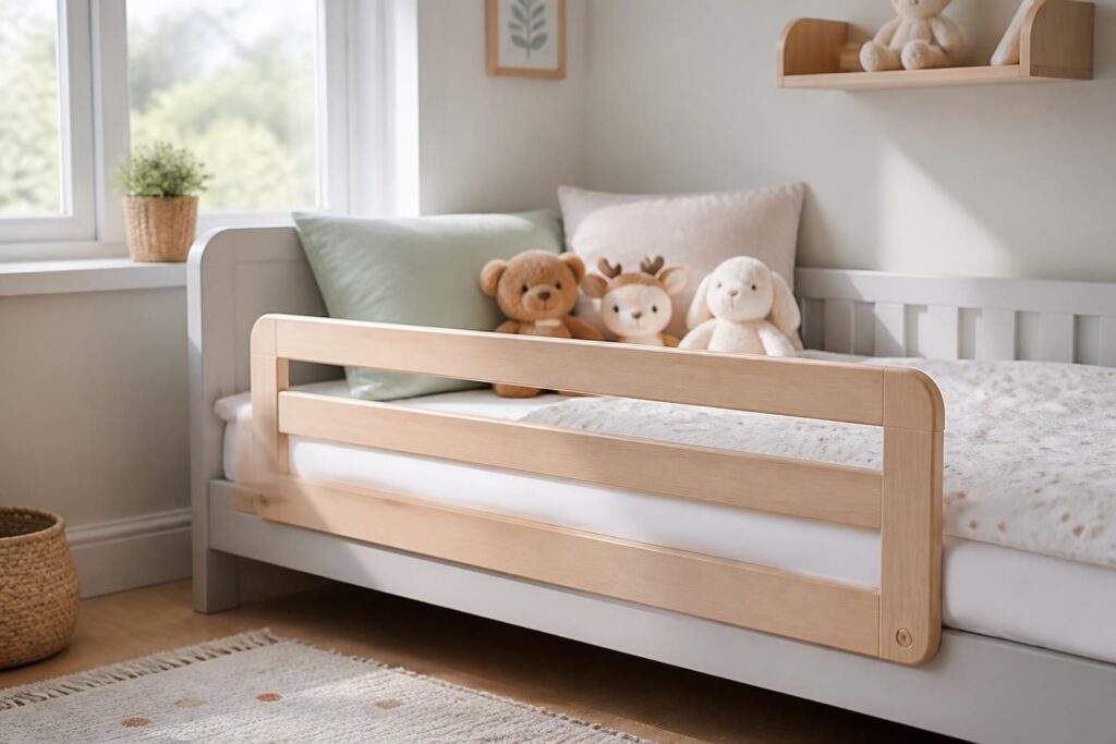 découvrez nos barrières de lit amovibles en bois, une solution sécurisée et pratique pour protéger le sommeil de votre bébé avec style et robustesse.