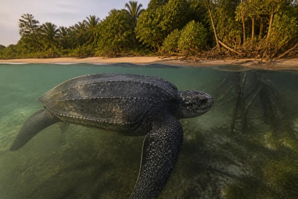 découvrez la tortue luth, ce géant des mers en guyane, sa taille impressionnante, son poids remarquable et son habitat unique dans les eaux tropicales.